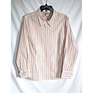 Pursuits Women's Business Work Raspberry Striped Button Up Long Sleeve Shirt 22W